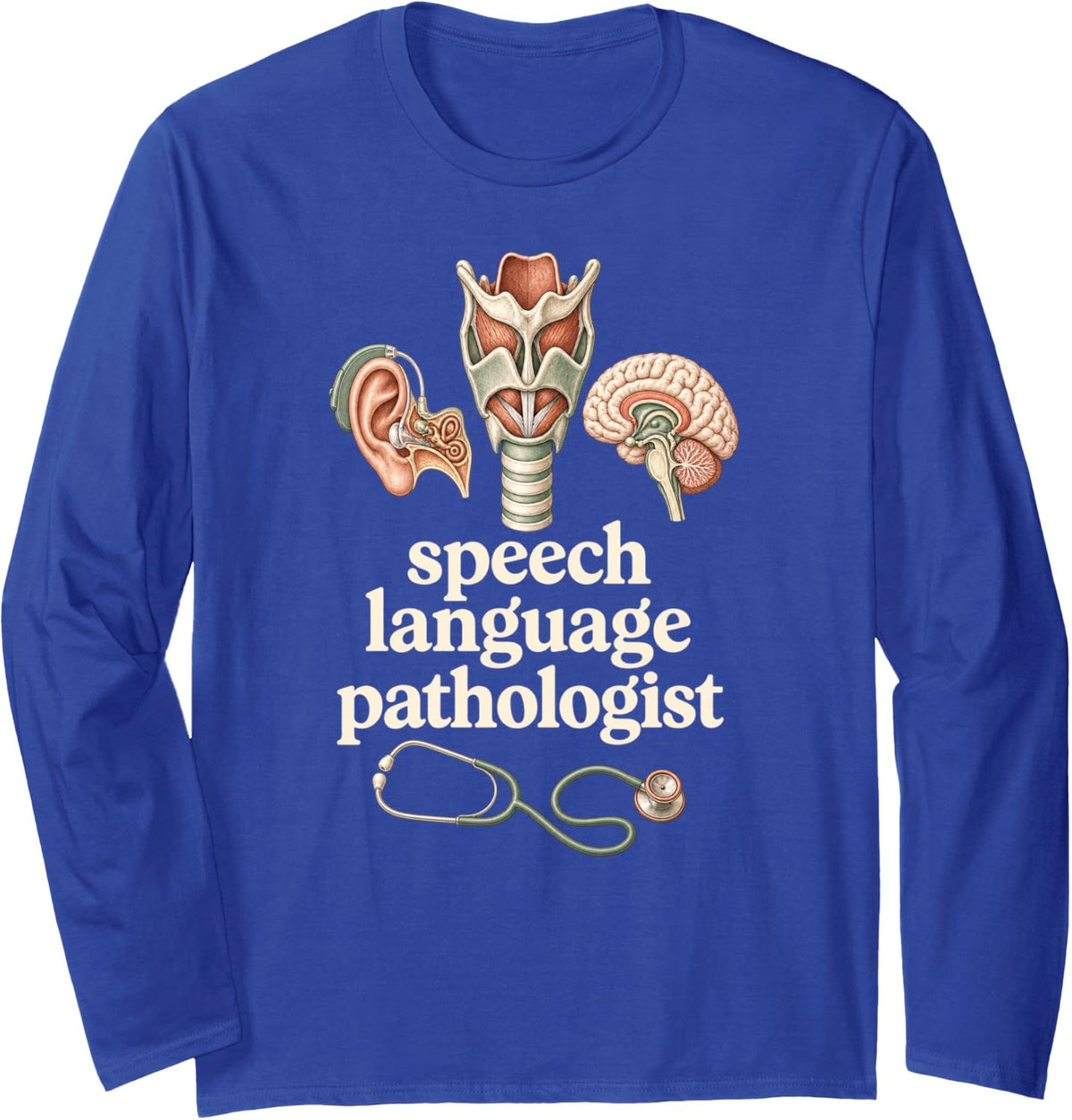 Speech Language Pathologist Hearing Brain Anatomy Long Sleeve T-Shirt - Adult Unisex Royal Blue