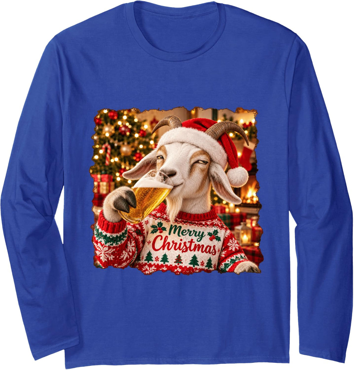 Merry Christmas Goat Lovers Funny Holiday Party Long Sleeve T-Shirt - Adult Unisex Royal Blue