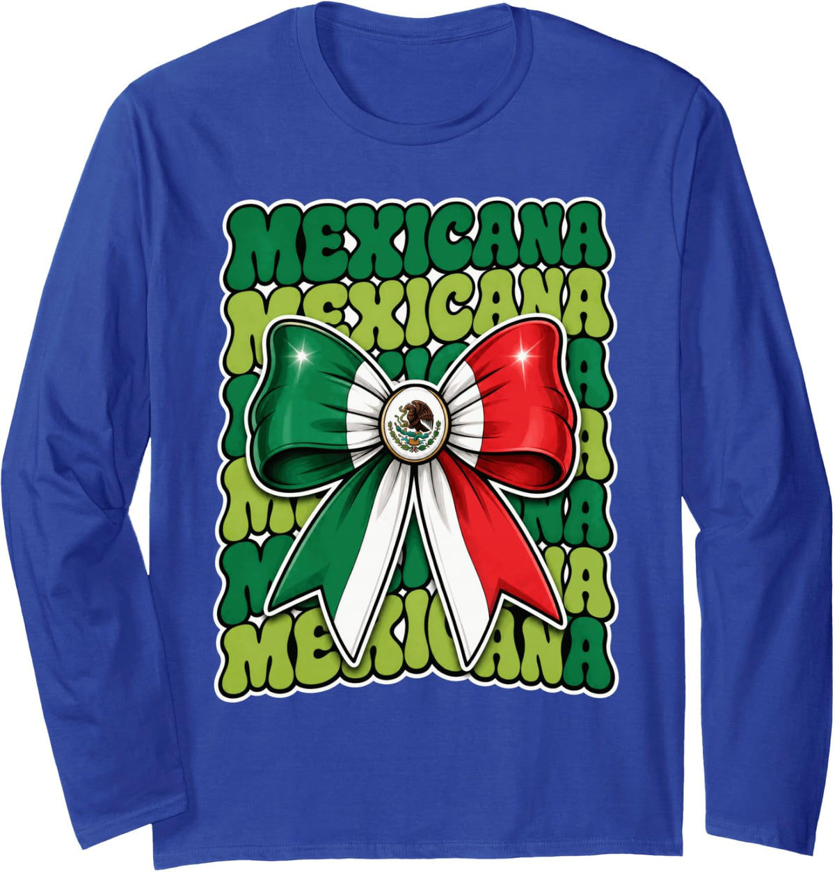 Proud Mexicana Mexico Flag Bow Women Girls Cinco de Mayo Long Sleeve T-Shirt - Adult Unisex Royal Blue