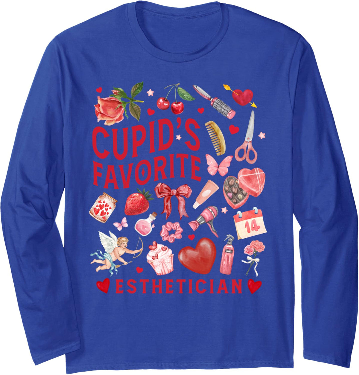 Cupids Esthetician Valentines Day Skincare Preppy Salon Love Long Sleeve T-Shirt - Adult Unisex Royal Blue
