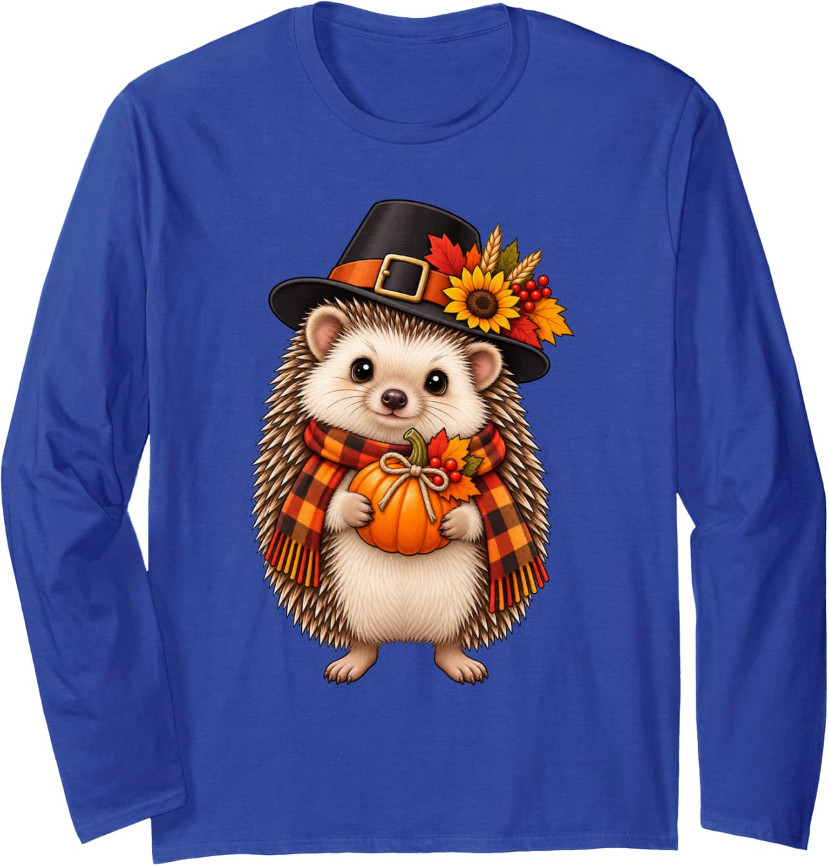 Hedgehog Thanksgiving Long Sleeve T-Shirt - Adult Unisex Royal Blue