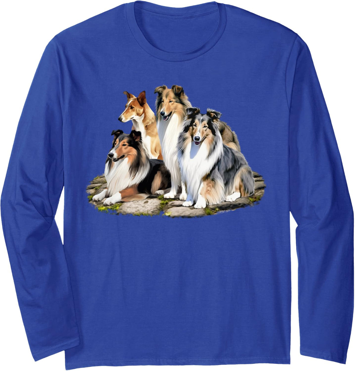 Scottish Collie Herding Dogs: Rough Smooth: Merle Sable Tri Long Sleeve T-Shirt - Adult Unisex Royal Blue