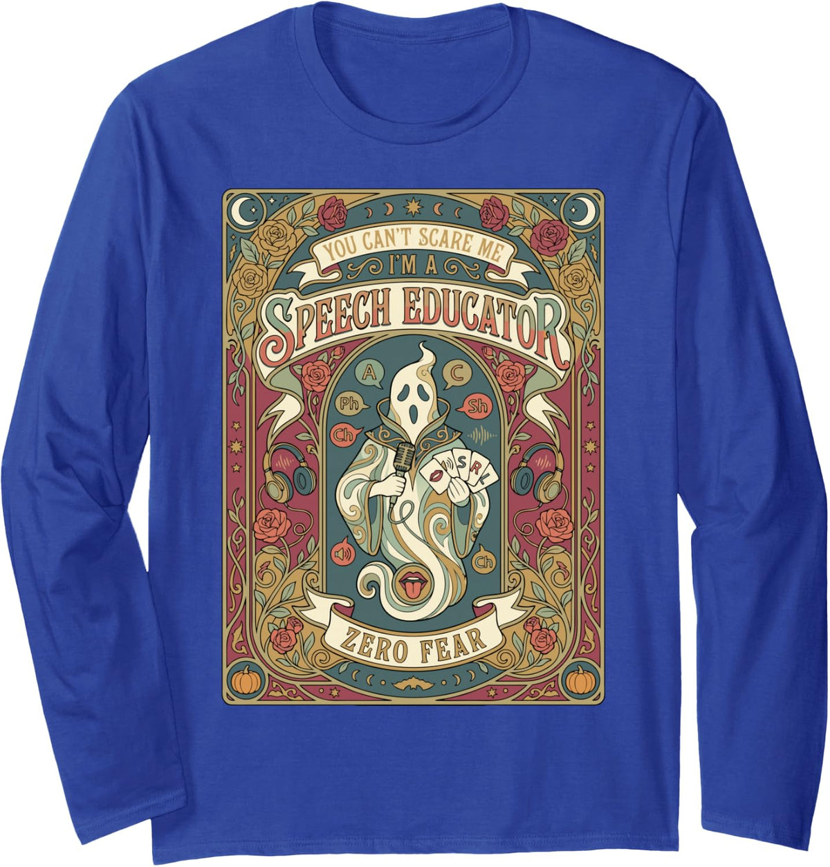 Speech Educator Halloween Spooky SLP Therapist Vintage Style Long Sleeve T-Shirt - Adult Unisex Royal Blue