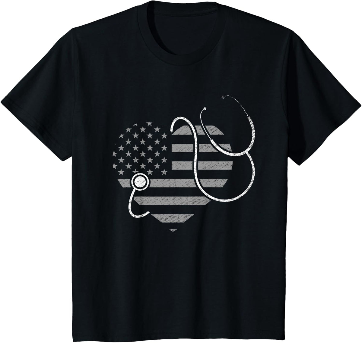 US Flag Stethoscope Patriotic Nursing Medicine Heart Nurse T-Shirt - Black