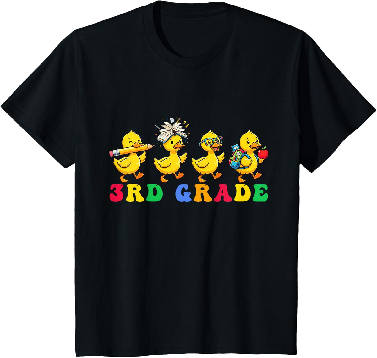 Funny Duck Third Grade Back to School Teacher Student T-Shirt - Black