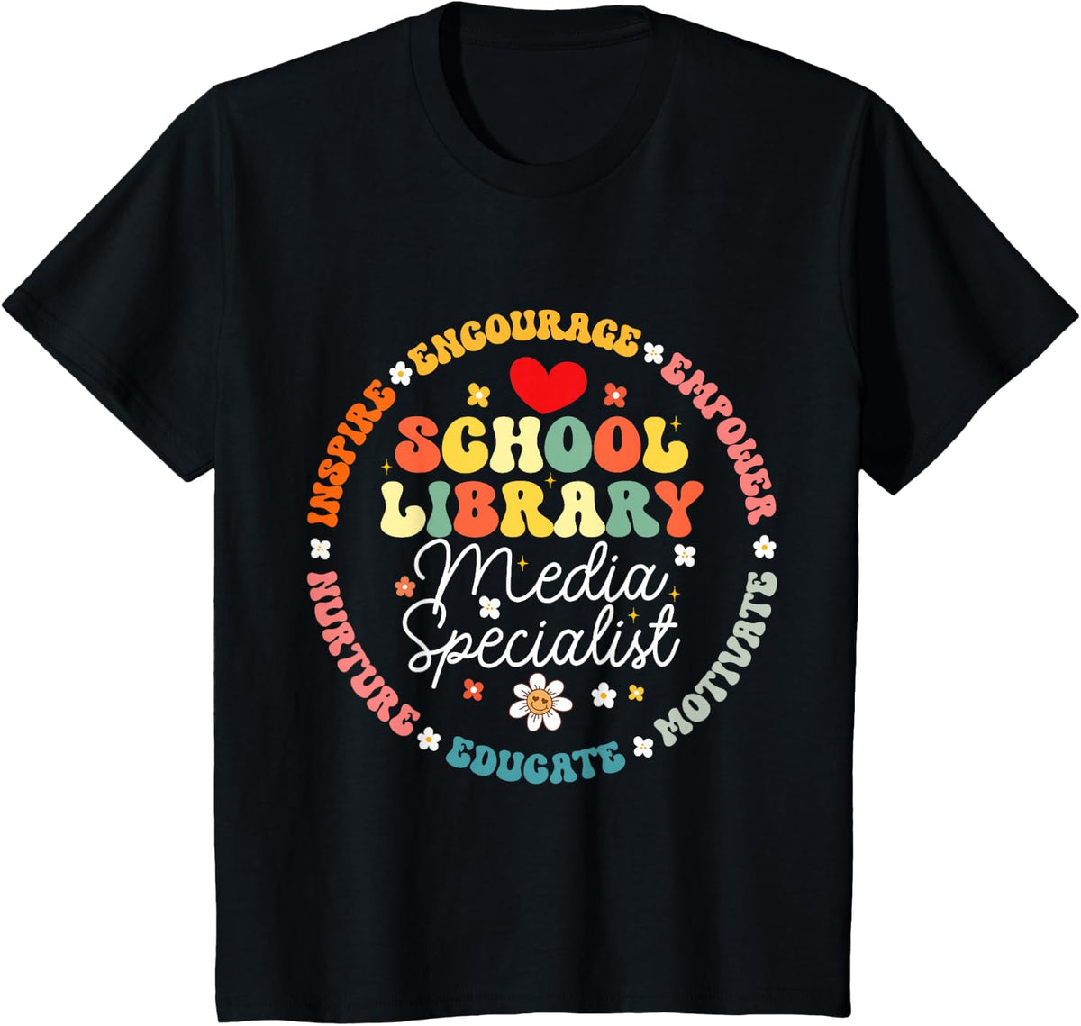Groovy Appreciation School Library Media Specialist Team T-Shirt - Black