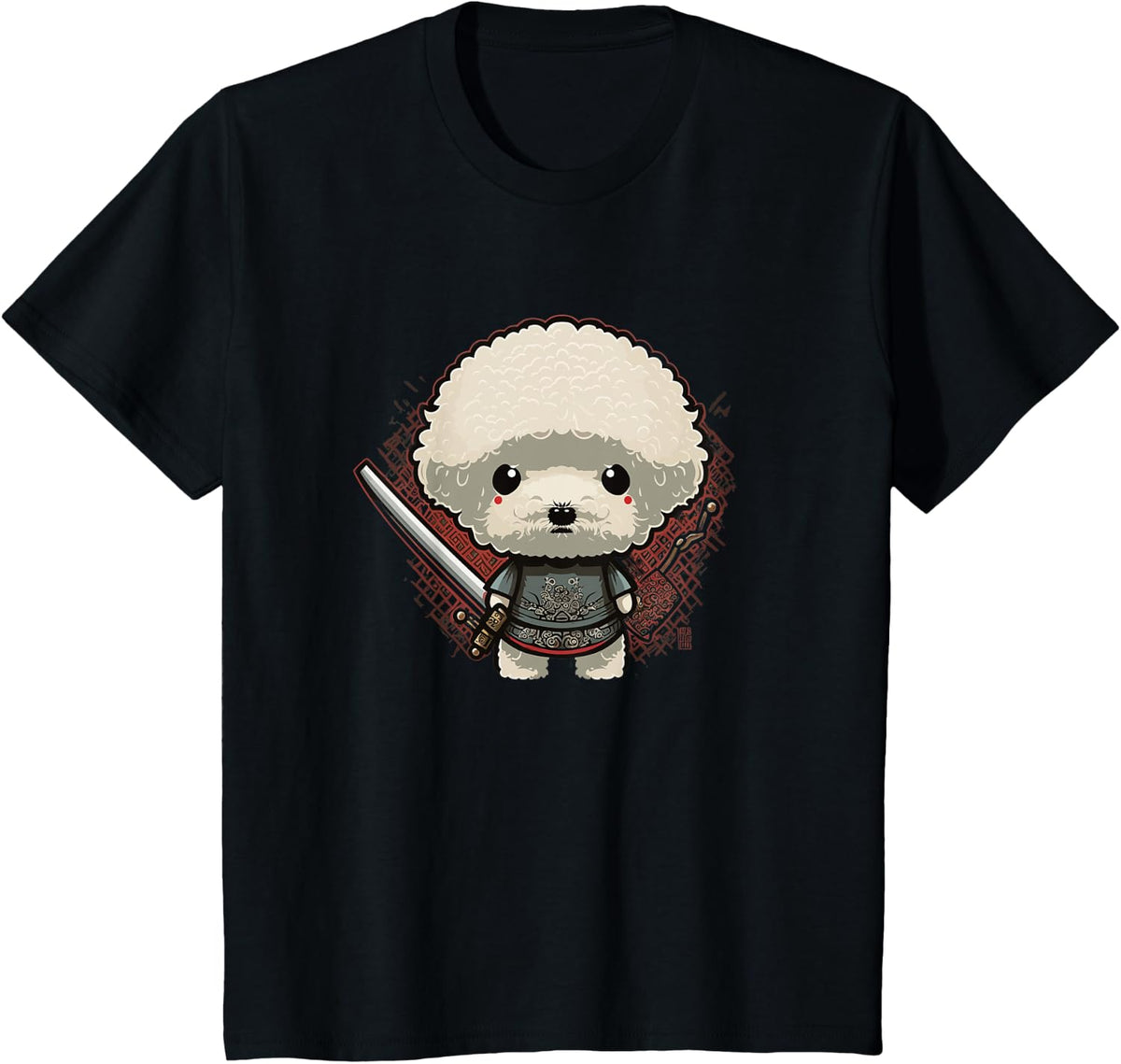 Japanese Samurai Dog Tattoo, Vintage Kawaii Ninja T-Shirt - Black