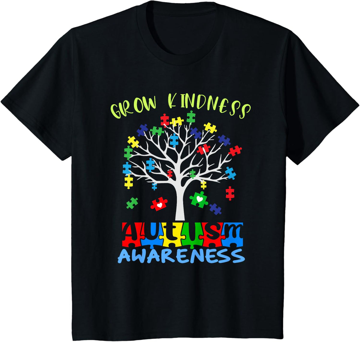 Autism Awareness Puzzle Piece Kindness Tree T-Shirt - Black