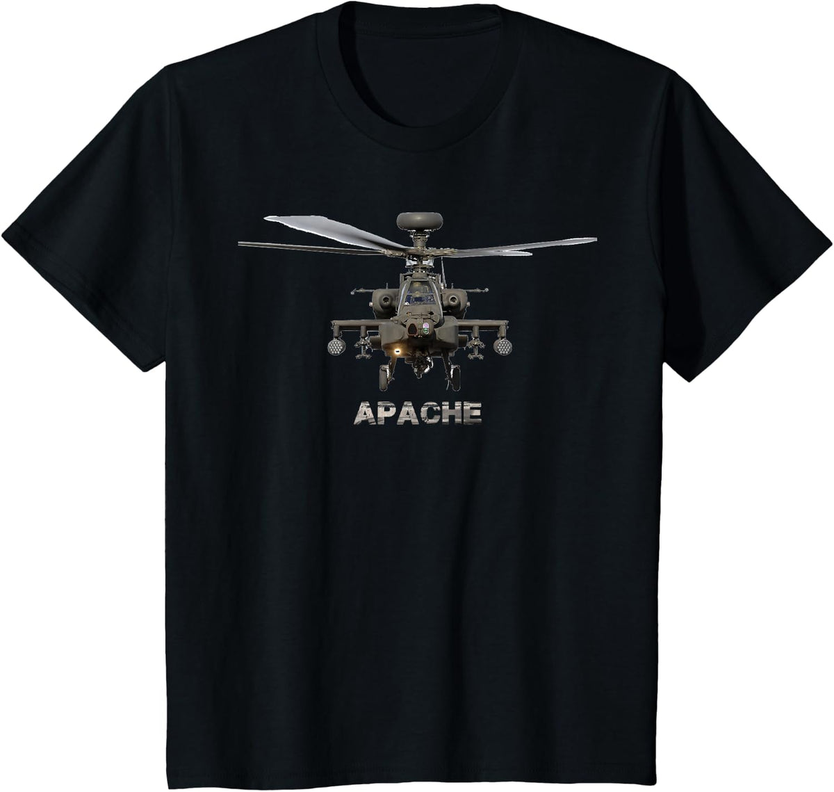 AH-64 Apache Helicopter T-Shirt for Aviation Enthusiasts and Military Tees - Black
