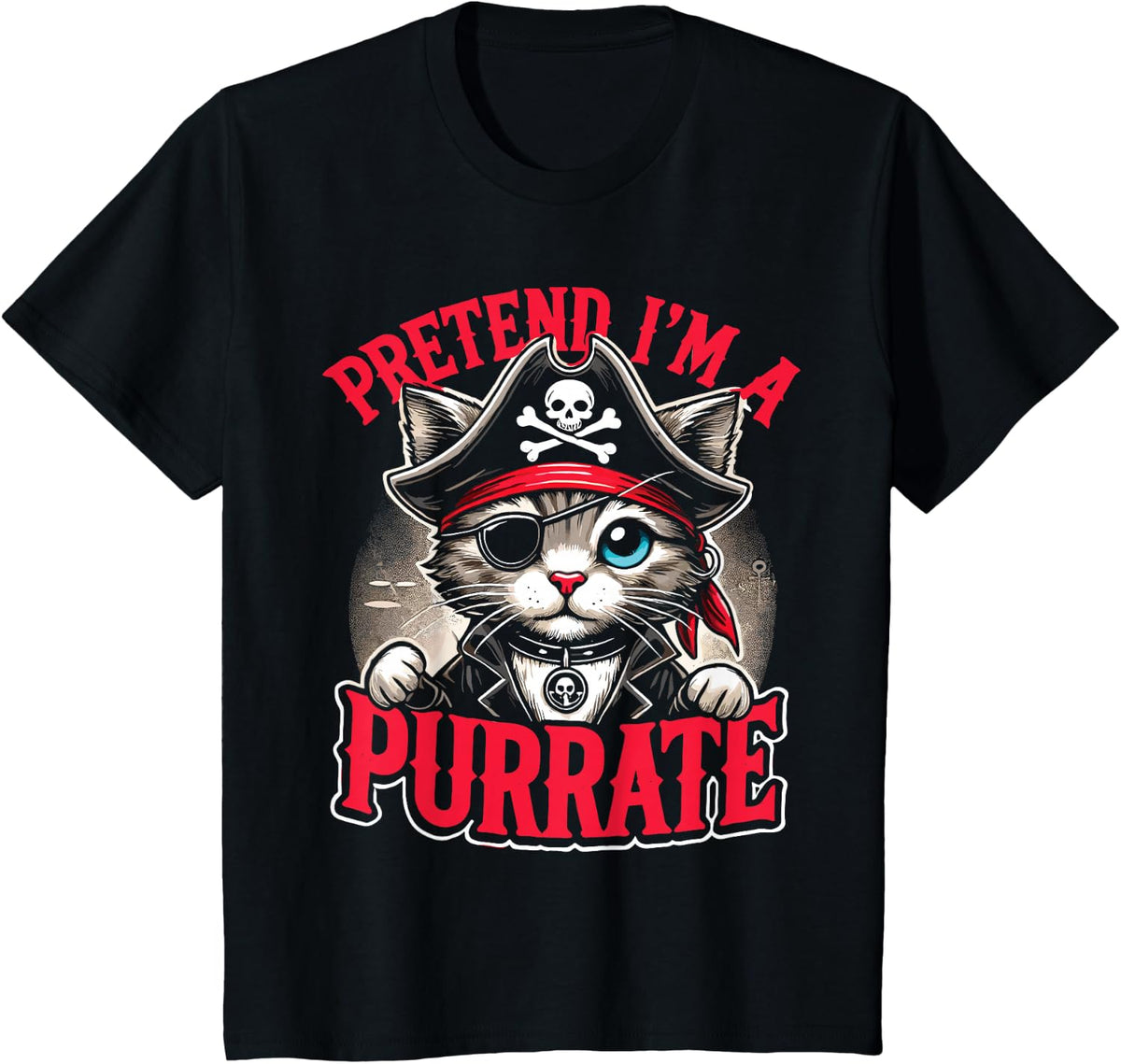 Cute Cat Pretend I'm A Purrate Pirate Cat T-Shirt - Black