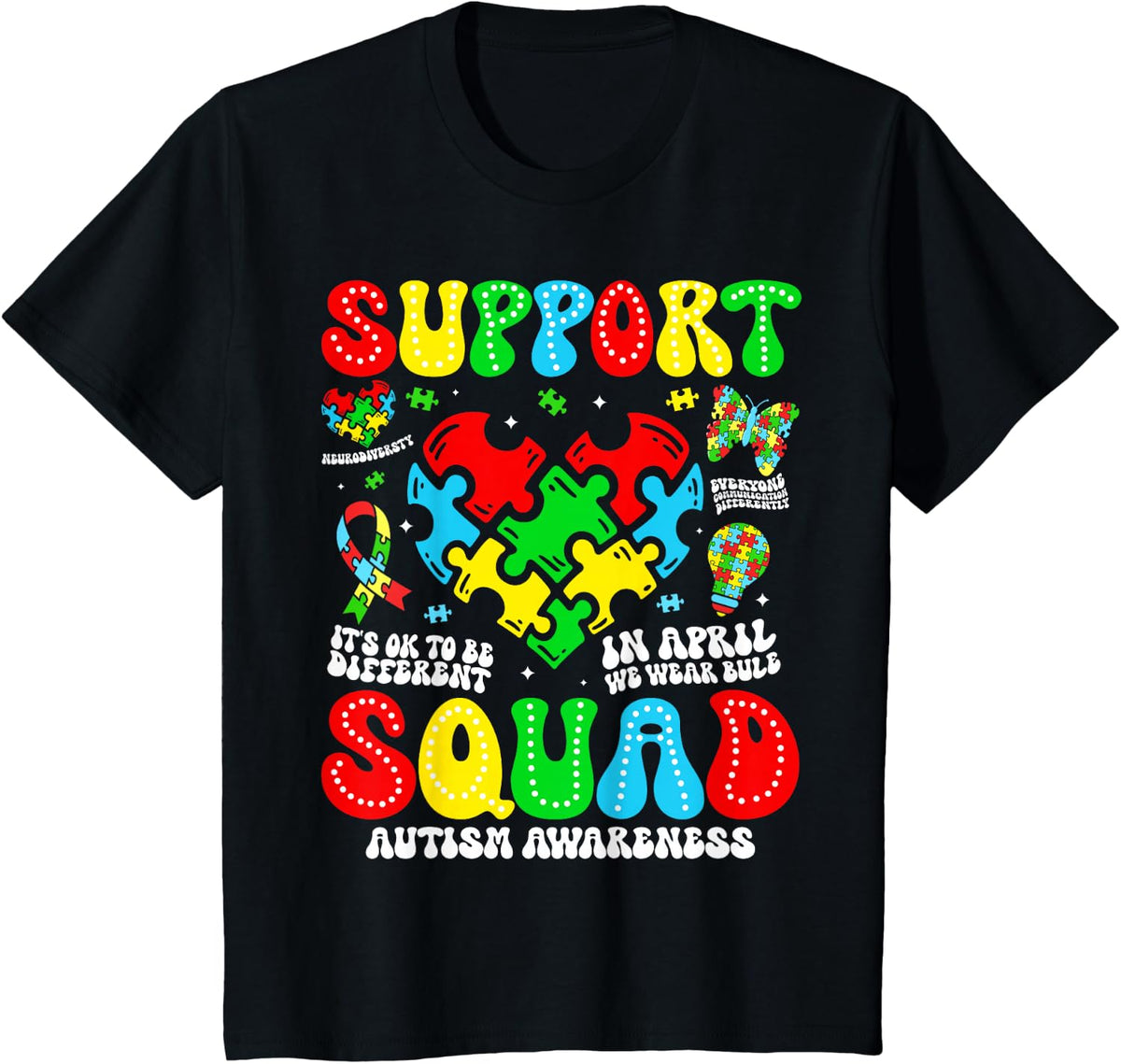 Family Autism Support Autism Awareness Squad Sped Teacher T-Shirt - Black