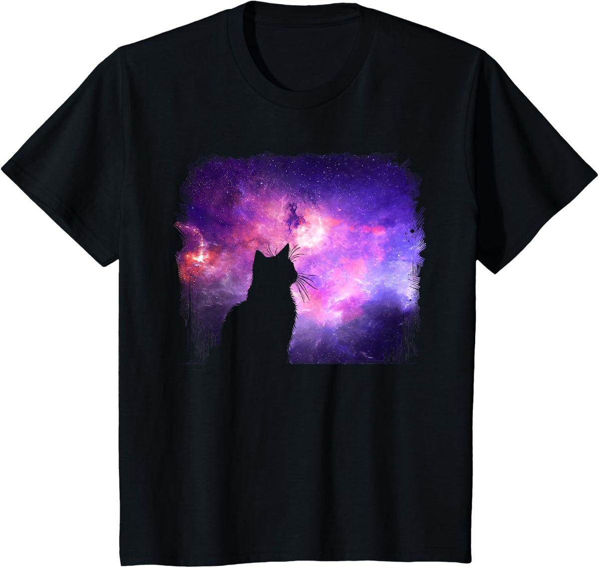 Cat and The Galaxy Cosmic Art Graphic Men Women Kids T-Shirt - Black