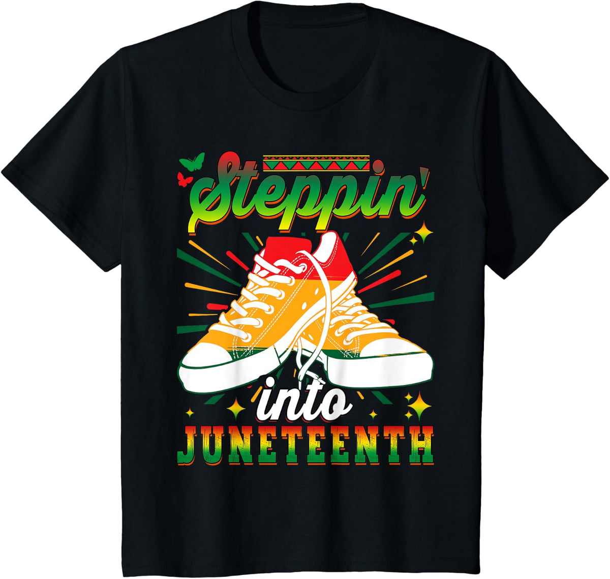 Stepping Into Juneteenth Pride African American Afro Woman T-Shirt - Black