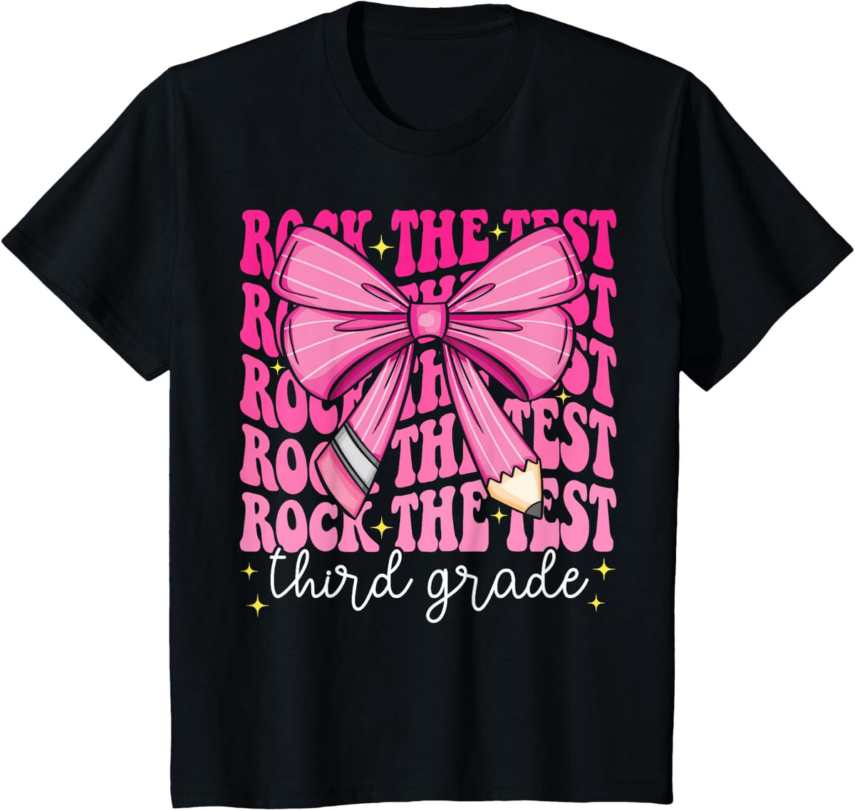 Rock The Test Day 3rd Grade Teacher Third Grade Testing Day T-Shirt - Black