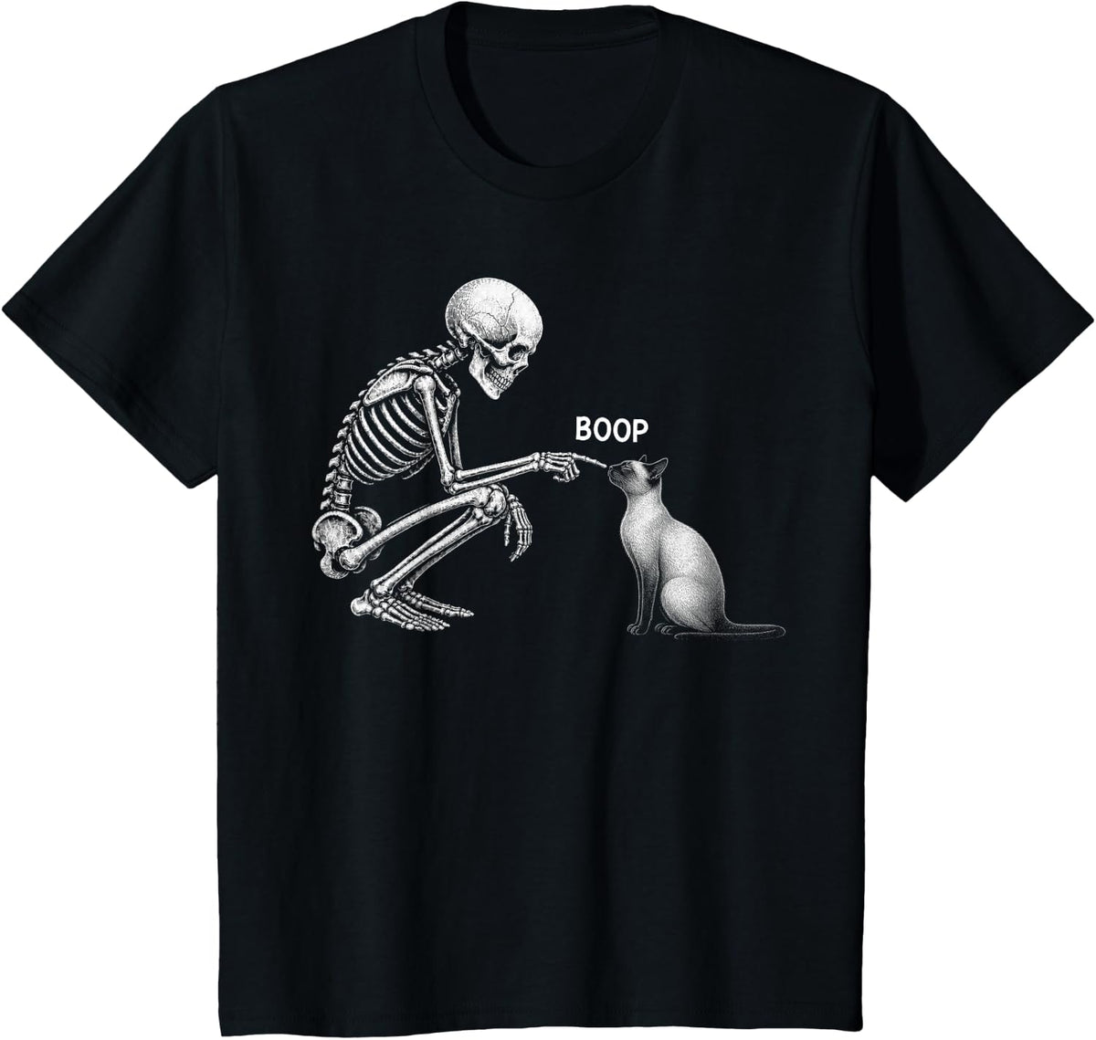 Skeleton Boop Siamese Cat Nose Vintage Halloween T-Shirt - Black