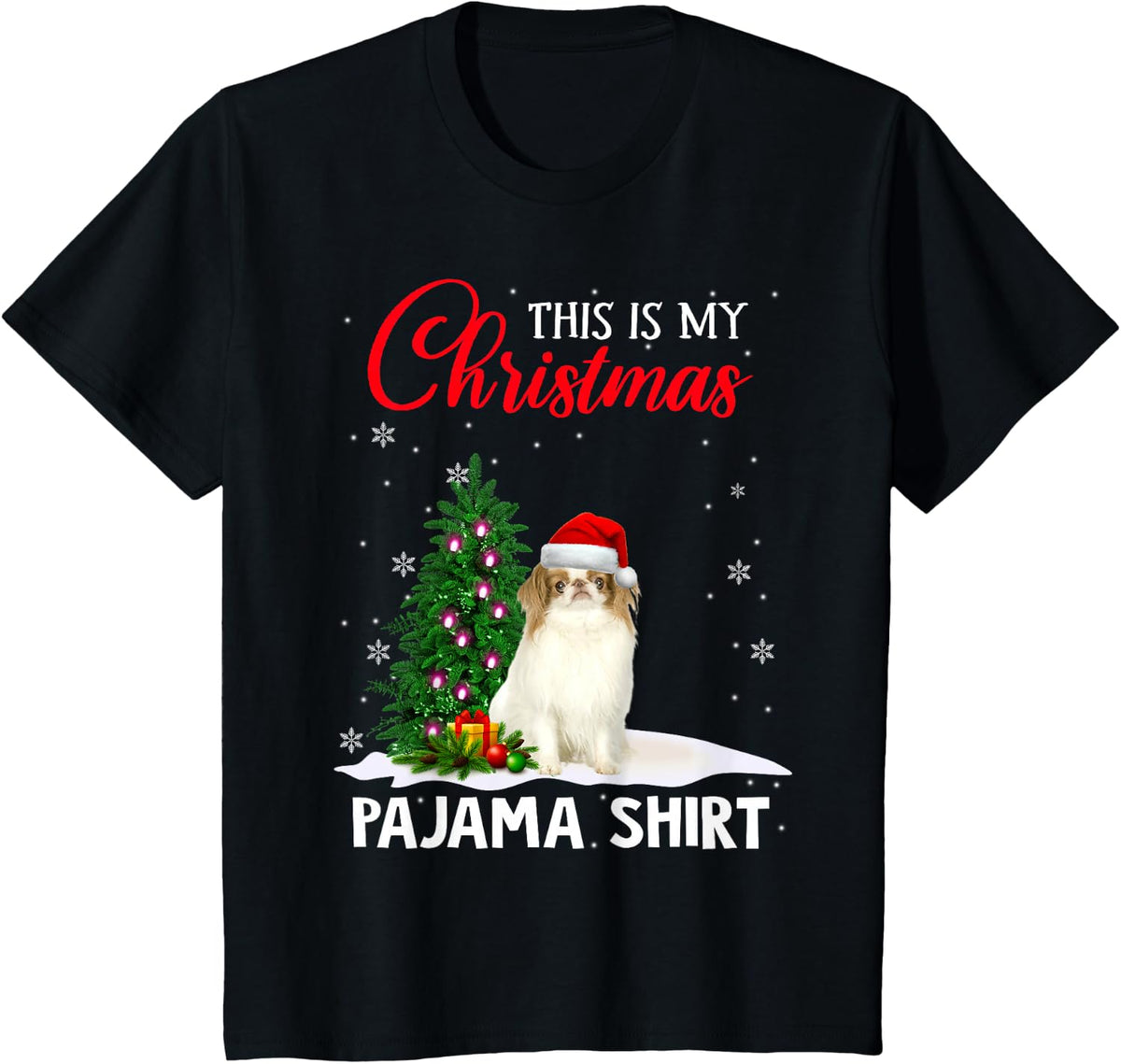 This Is My Christmas Pajama Japanese Chin Xmas Dog Lover T-Shirt - Black