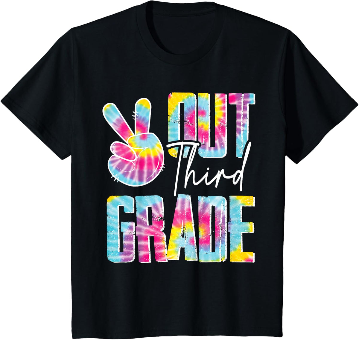 Peace Out Third 3rd Grade Happy Last Day Of School Tie Dye T-Shirt - Black