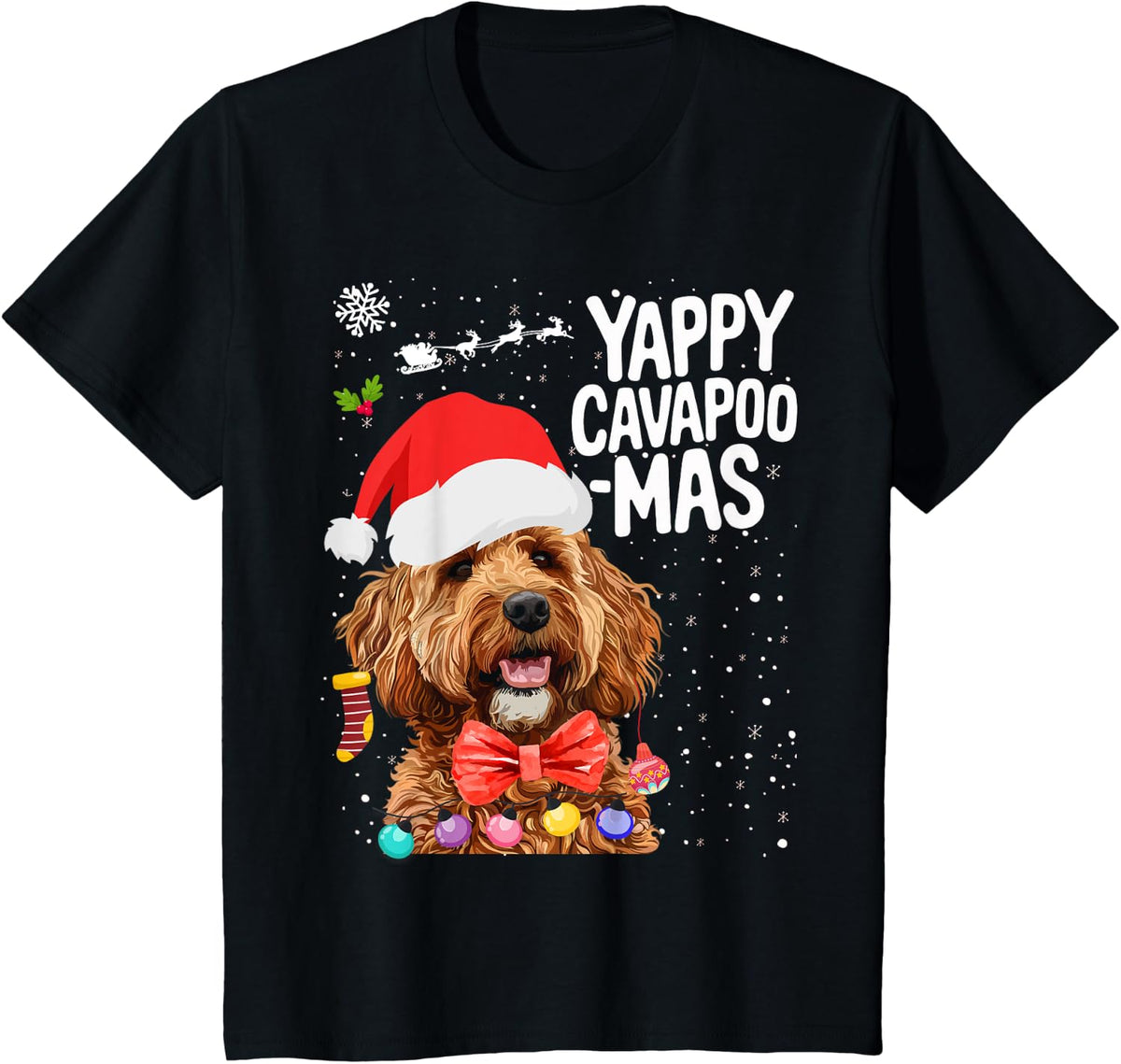 Cavapoo Christmas Outfit Idea For Women & Christmas Cavapoo T-Shirt - Black