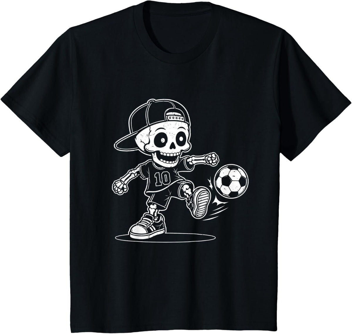 Soccer Skeleton Skull Player Halloween Funny T-Shirt - Black