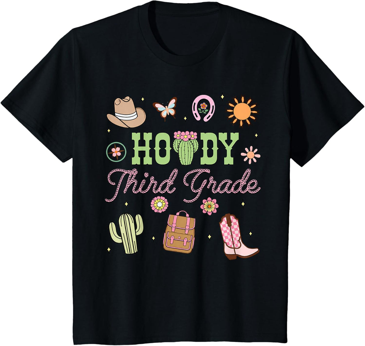 Howdy Third Grade Cowgirls 3rd Grade Teacher Back to School T-Shirt - Black