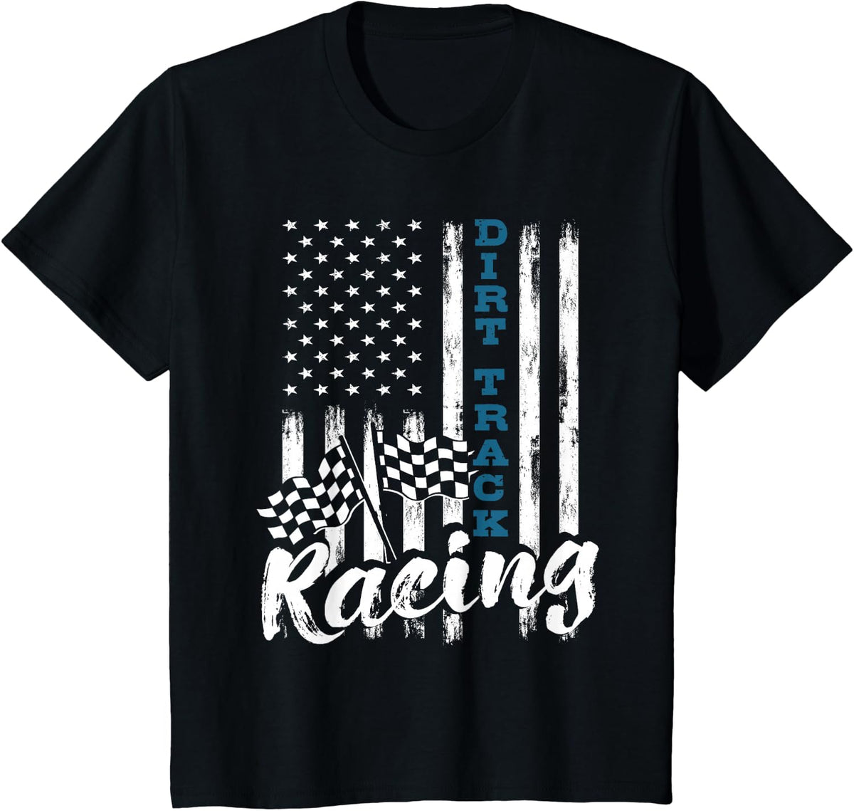 Dirt Track Racing - Patriotic USA Flag Sprint Car Racer T-Shirt - Black
