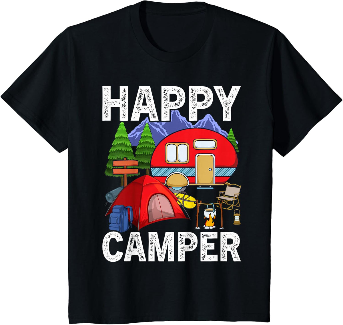 Happy Camper Camping T-Shirt - Black