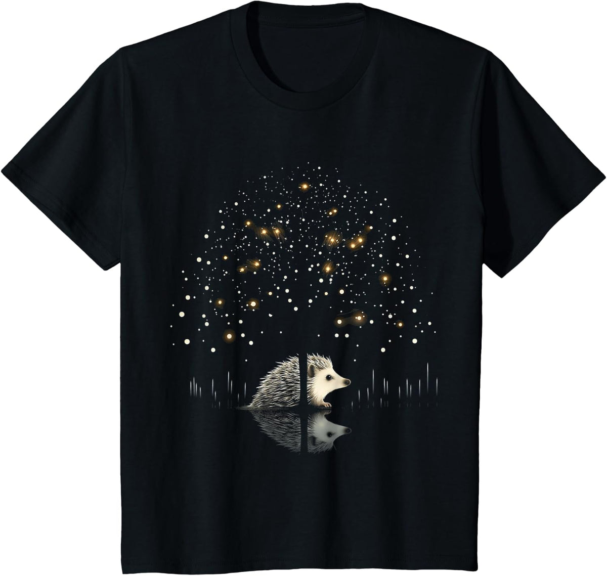 Hedgehog Fantasy Nature Animal Art Graphic Motif Hedgehog T-Shirt - Black
