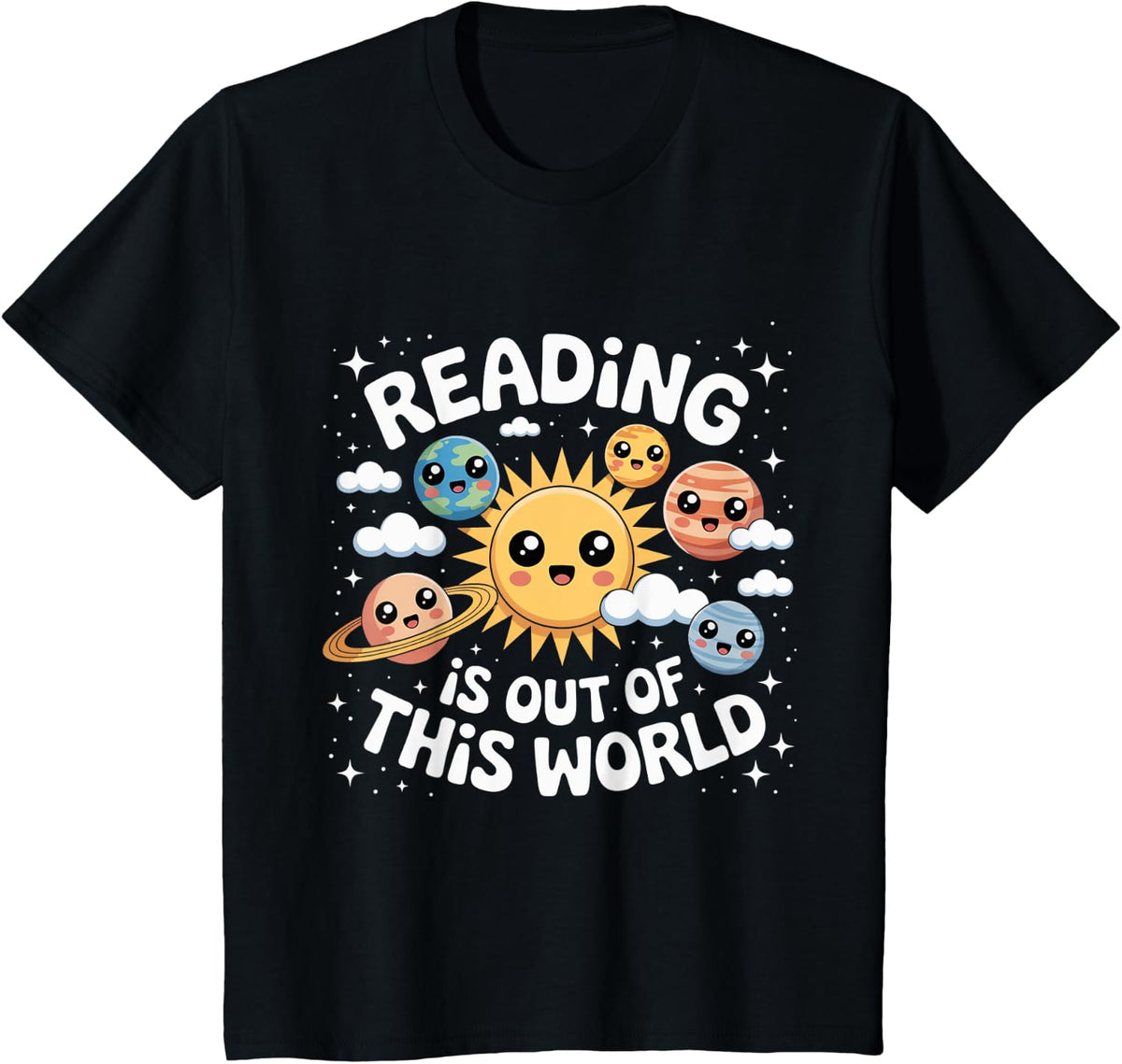 Reading is Out of This World Space Solar System Back School T-Shirt - Black