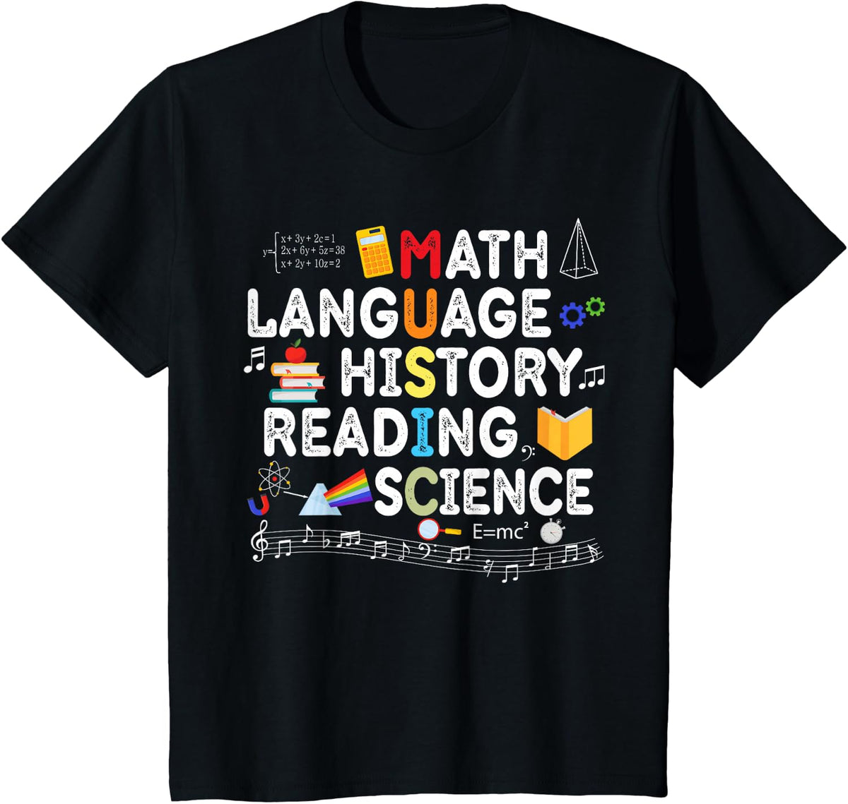Funny Math Language History Reading Science Music Teacher T-Shirt - Black