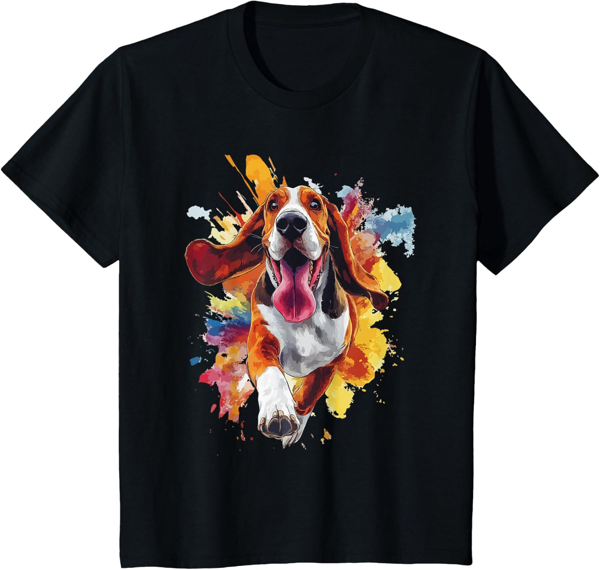 Basset Hound Lovers Colorful Splash Art Basset Hound T-Shirt - Black