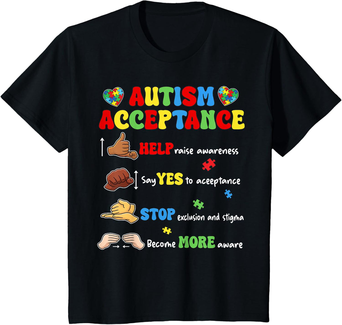 Autism Awareness Acceptance Hand Sign Language T-Shirt for SPED Teacher Tees - Black
