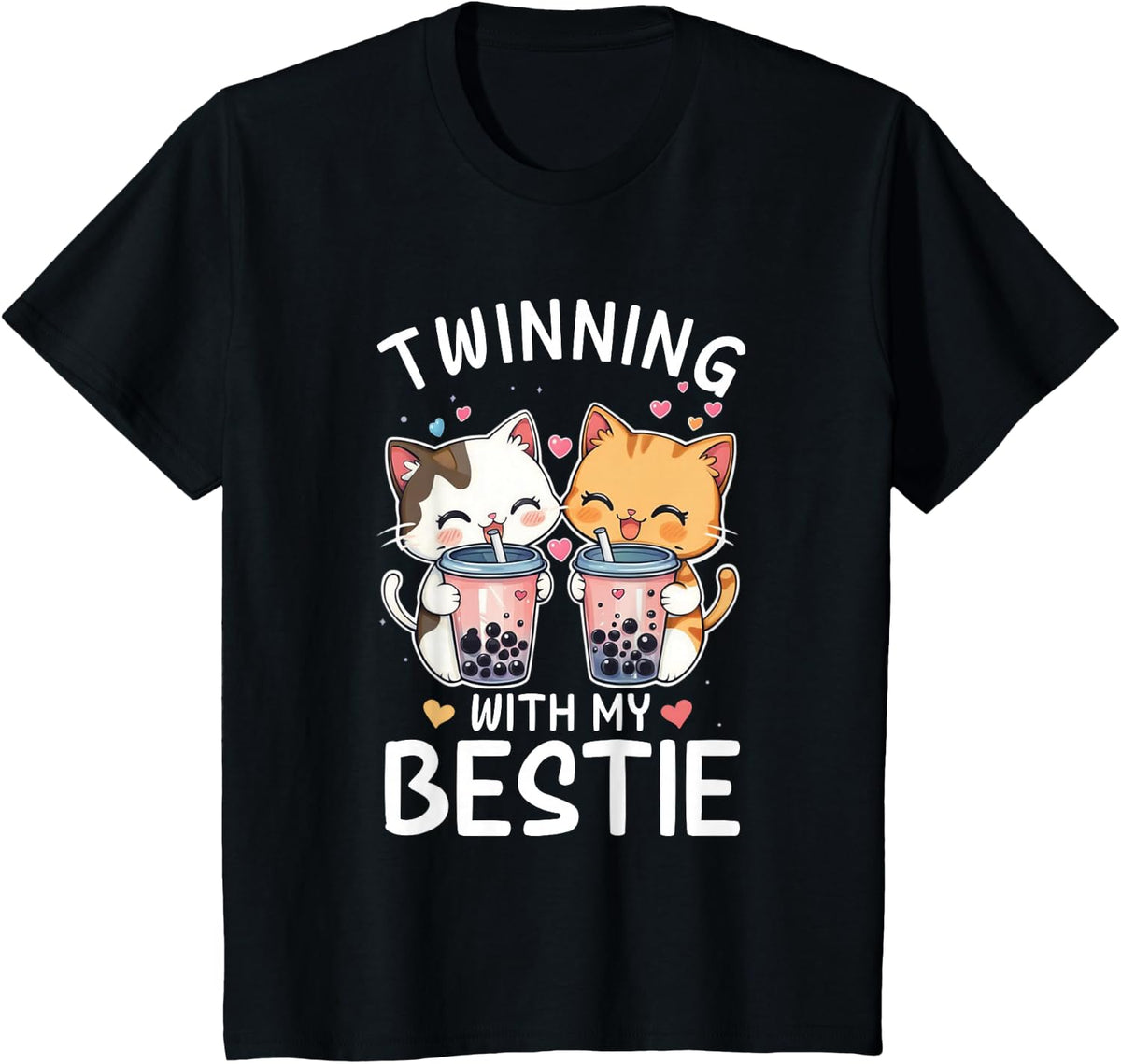 Cat Twinning With My Bestie Matching Friend Shirts For Kids Girls Spirit Week Tees T Shirts - Black