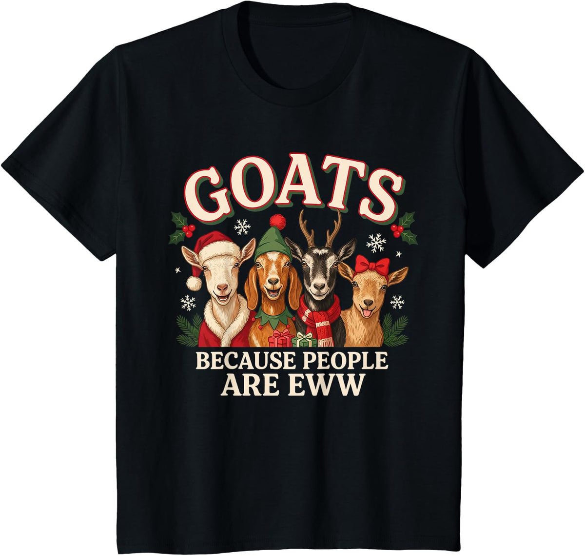 Goat Christmas Because People are Eww T-Shirt - Black