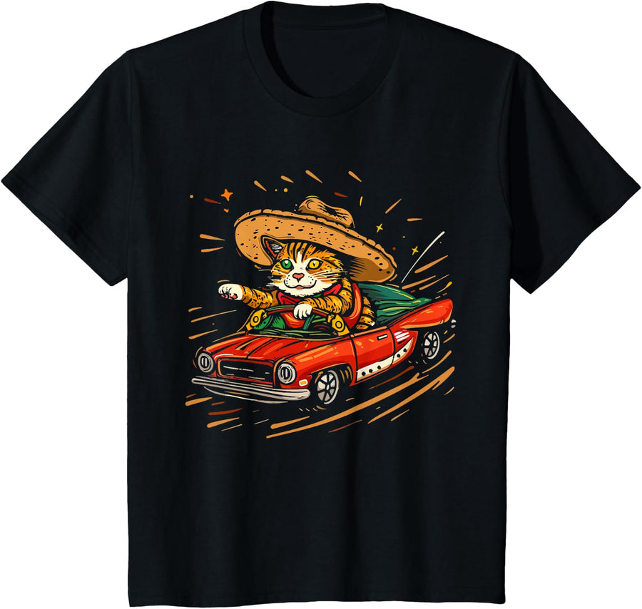 Tacocat Racecar Spelled Backwards Funny Mexican Car Taco Cat T-Shirt - Black