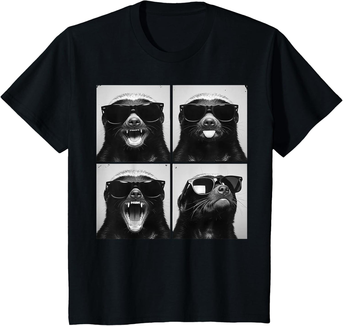 Cute Honey Badger with Sunglasses Cool Animal Photo Booth T-Shirt - Black
