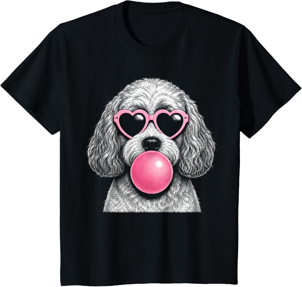 Cavapoo Pink Heart Sunglasses Funny Bubble Gum T-Shirt - Black