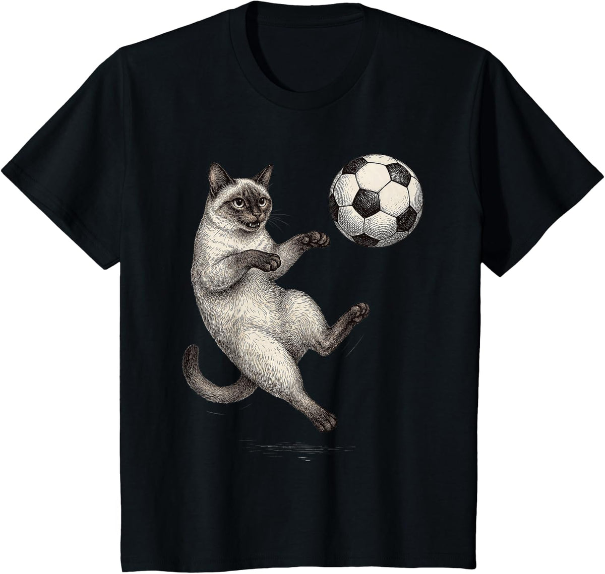 Soccer Siamese Cat Volley Kick Football T-Shirt - Black