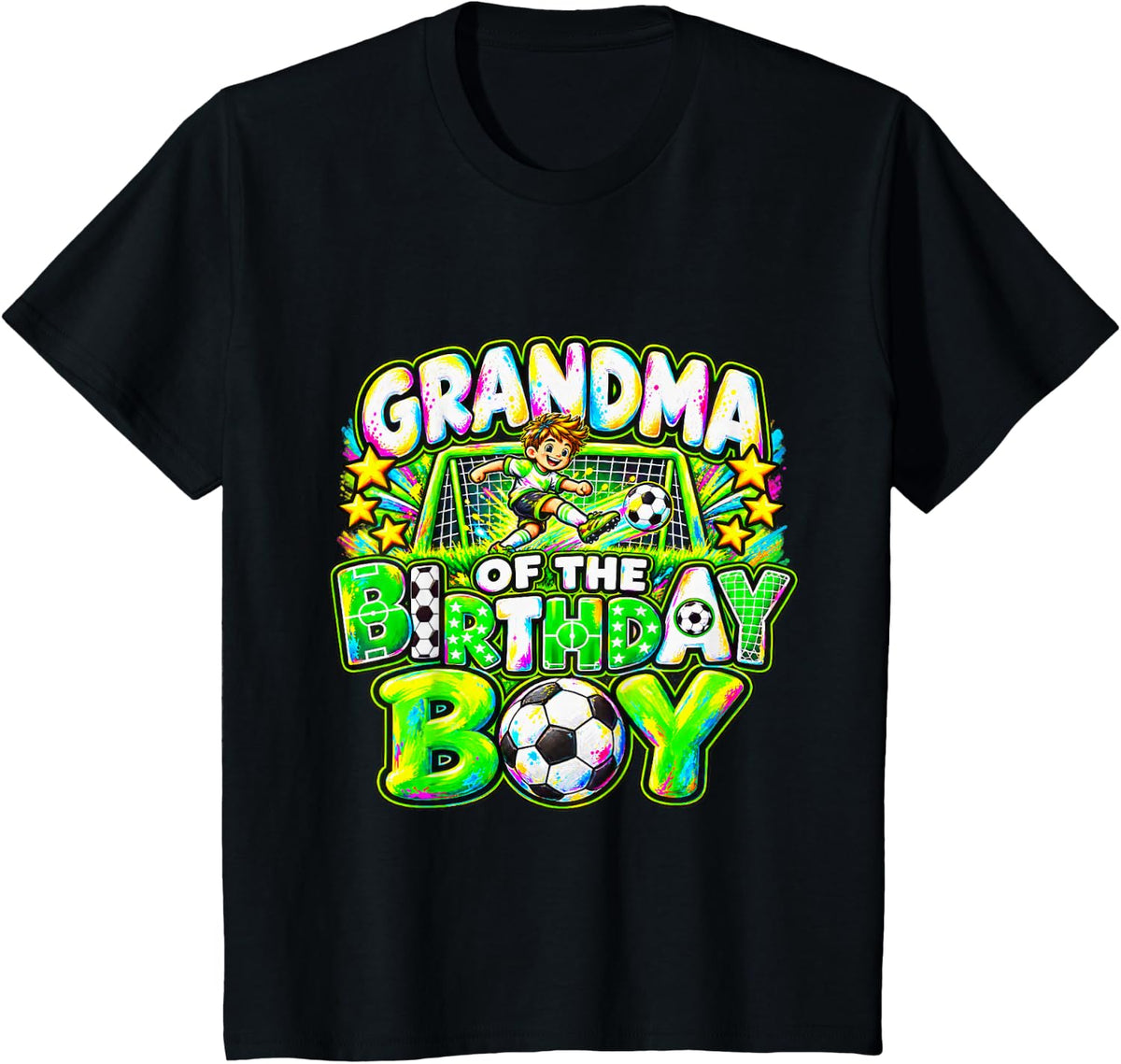 Grandma of The Birthday Boy Soccer Player Colorful T-Shirt - Black