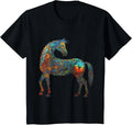 Horse Mandala Lover Artwork | Flowers Animal Motif Horse T-Shirt - Black
