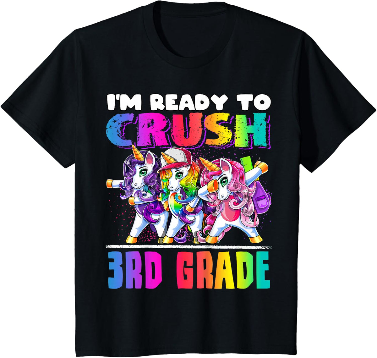 Crush 3rd Grade Dabbing Unicorn Back to School Backpack Girl T-Shirt - Black