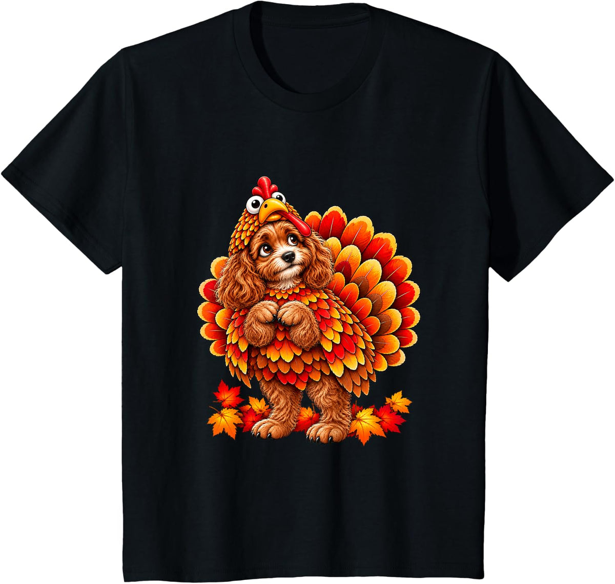 Cavapoo Thanksgiving Turkey Costume Cute Fall Dog T-Shirt - Black