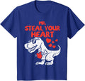 Kids Mr Steal Your Heart Dino Toddler Valentines Day Baby Boys T-Shirt - Royal Blue