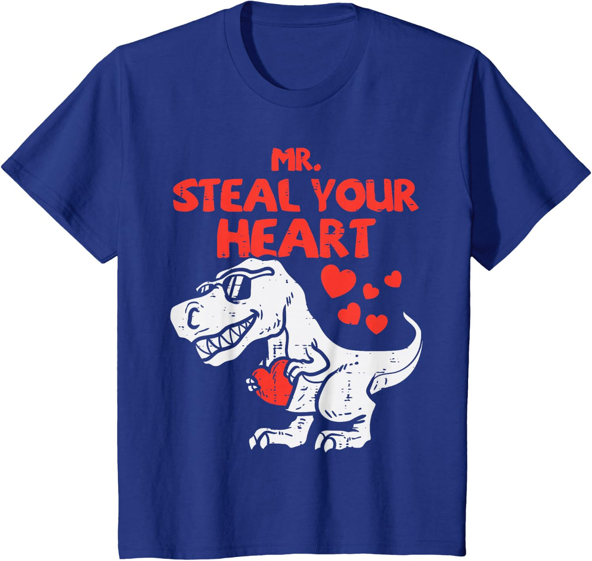 Kids Mr Steal Your Heart Dino Toddler Valentines Day Baby Boys T-Shirt - Royal Blue