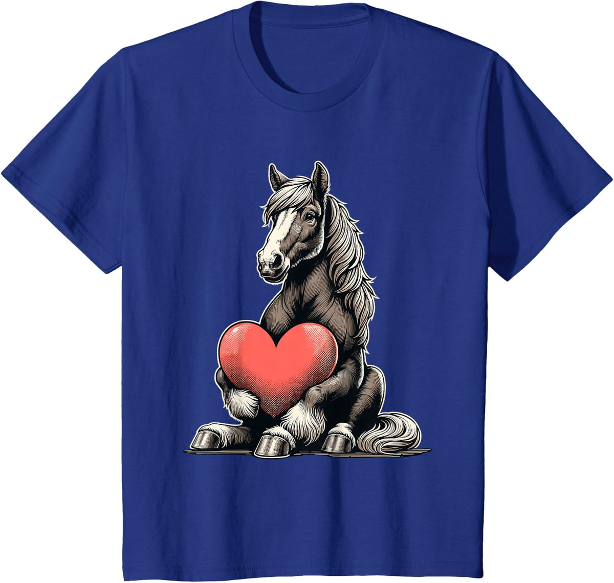 Horse Holding Heart Valentine's Day Cute Pony Valentine T-Shirt - Royal Blue