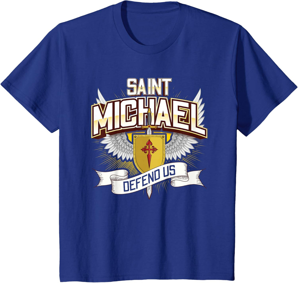 Sword of St Saint Michael Archangel Catholic Angel Warrior T-Shirt - Royal Blue
