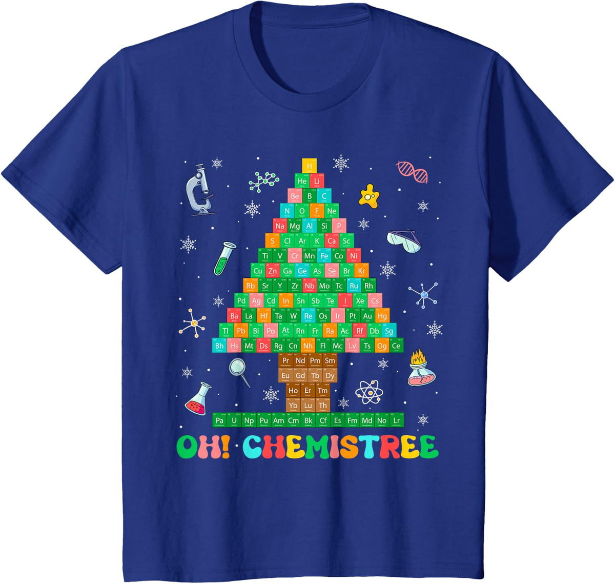 Oh Chemistree Chemistry Xmas Tree Science Periodic Table T-Shirt - Royal Blue