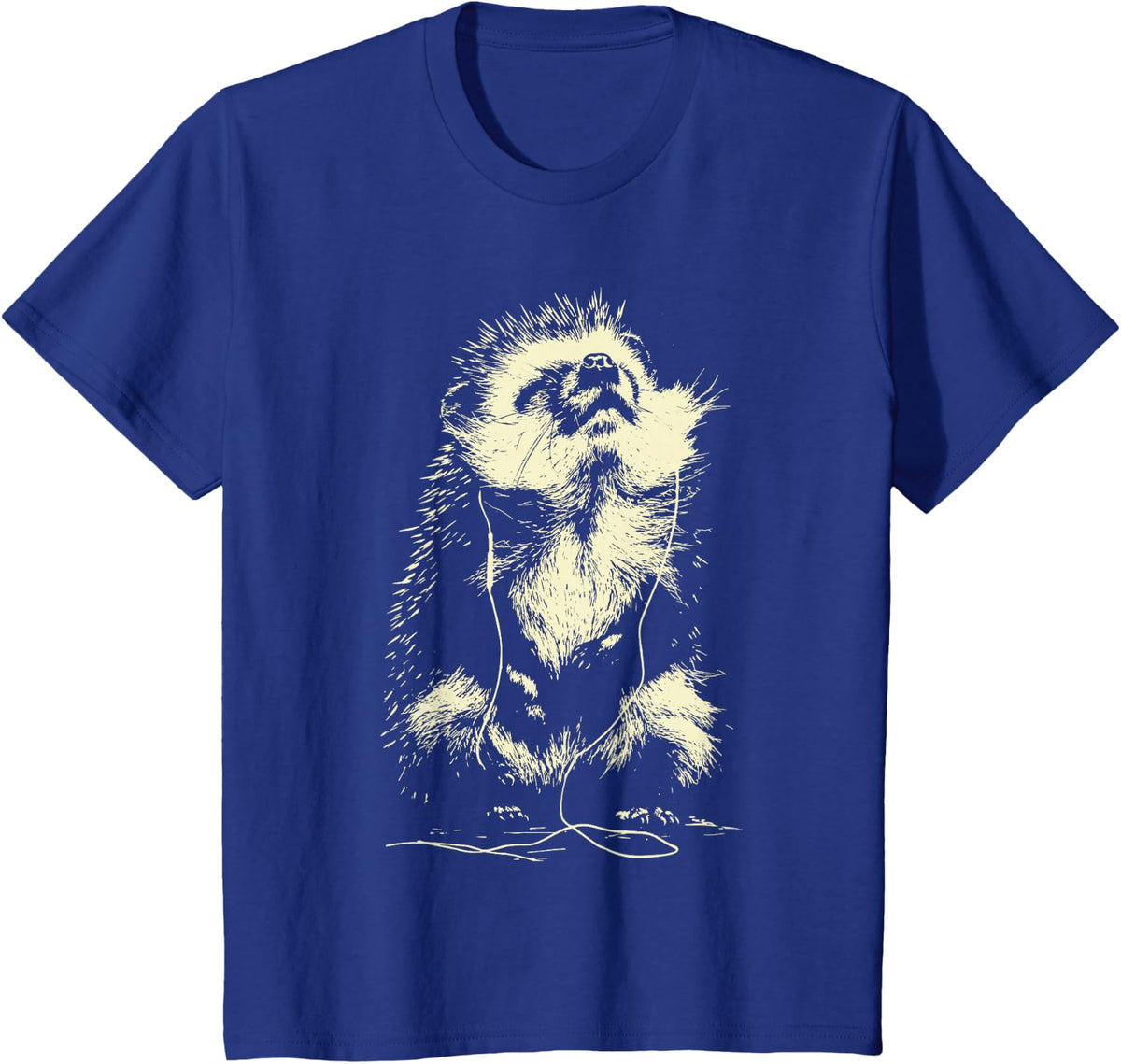 Peaceful Hedgehog Listening Music Cool Animal with Earbuds T-Shirt - Royal Blue