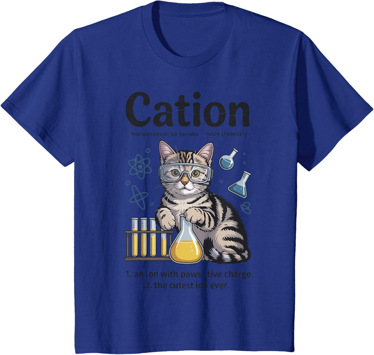 Cation Shirt Cat Science Chemistry Teacher Funny Chemist Pun T-Shirt - Royal Blue