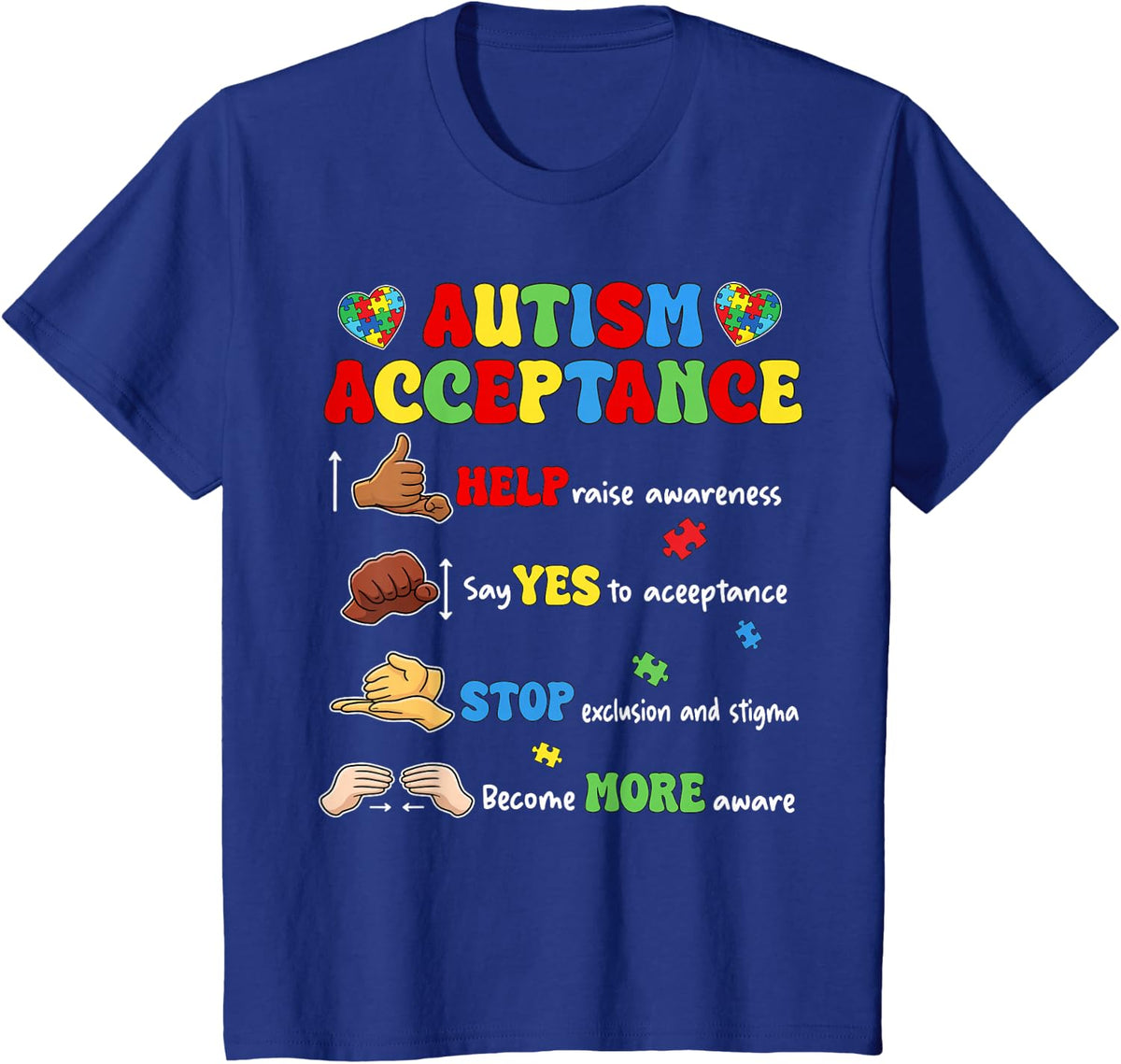 Autism Awareness Acceptance Hand Sign Language T-Shirt for SPED Teacher Tees - Royal Blue