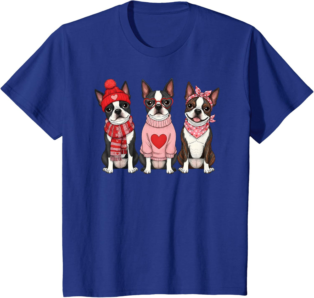 Cute Boston Terrier Valentine Dog T-Shirt - Royal Blue
